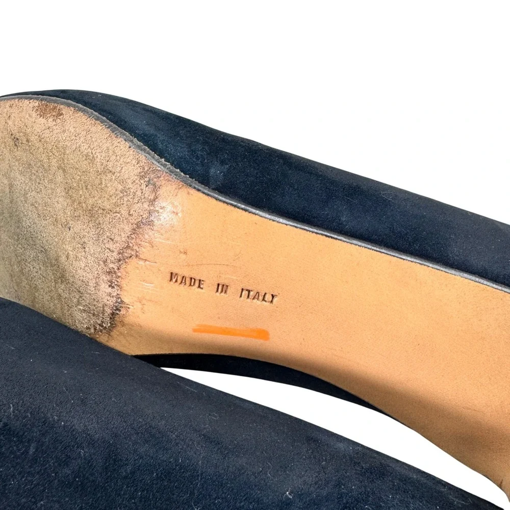 Salvatore Ferragamo Pumps Women 7.5B Blue Navy Suede Kitten Heel Italy Luxury‎